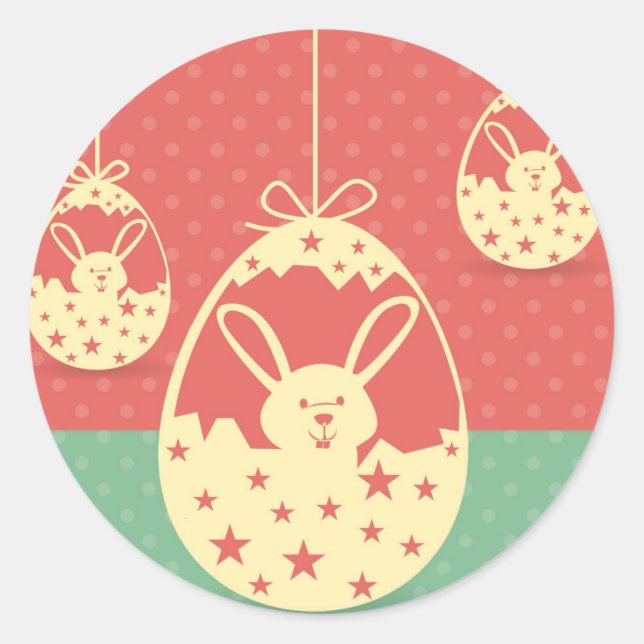 Cute retro Easter bunny and Easter egg Classic Round Sticker (Front)