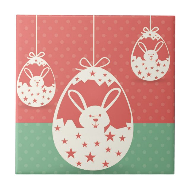 Cute retro Easter bunny and Easter egg Tile (Front)