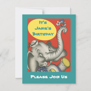 Cute Retro Elephant Themed Party Invitation Invite