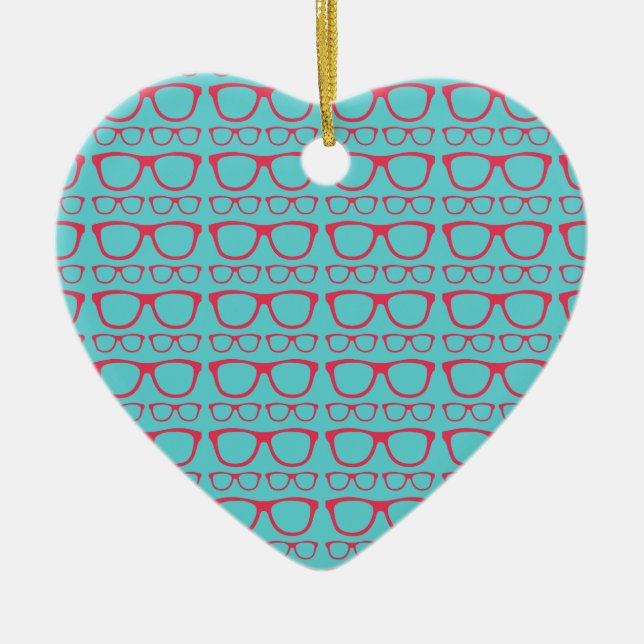 Cute Retro Eyeglass Hipster Ceramic Tree Decoration (Front)