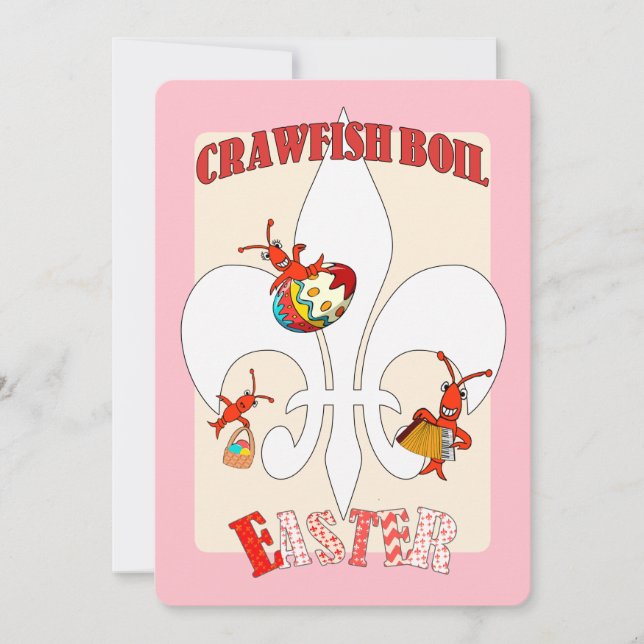 Cute Retro Feel Easter Crawfish Boil (pink) Invitation (Front)