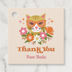 Cute Retro Floral Cat Girls Birthday Party Favour Tags