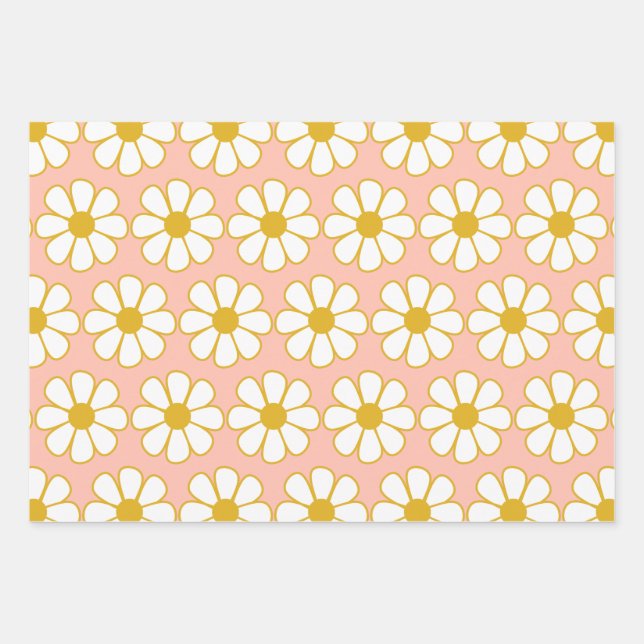 Cute Retro Floral Daisy Pattern Wrapping Paper Sheet (Front)
