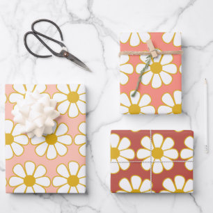 Cute Retro Floral Daisy Pattern Wrapping Paper Sheet