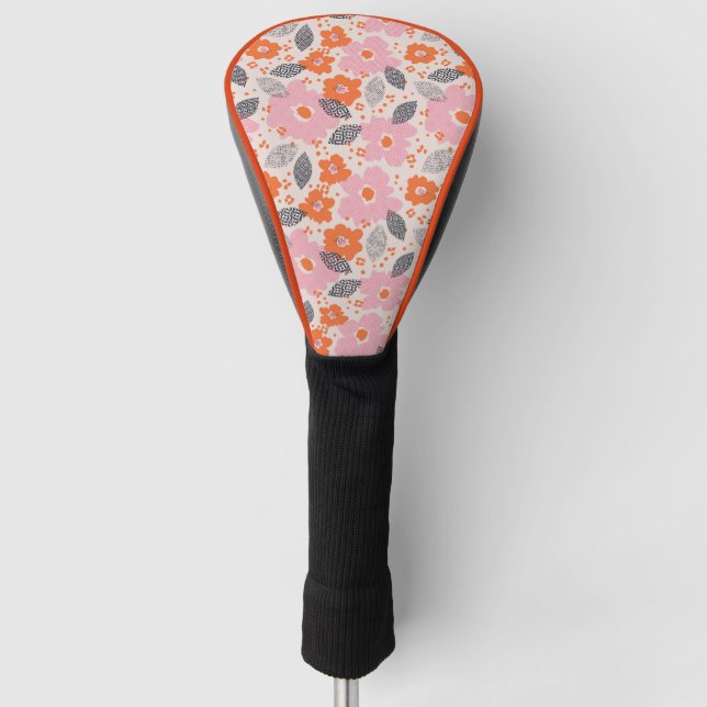 Cute Retro Floral Pattern Golf Head Cover (Front)
