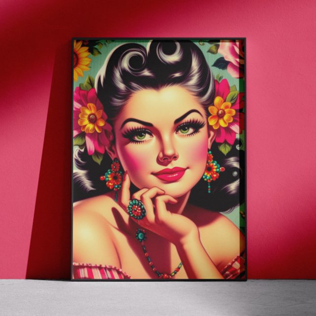Cute Retro Floral Pin-up Portrait Poster (Creator Uploaded)