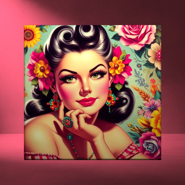 Cute Retro Floral Pin-up Portrait Tile (Creator Uploaded)