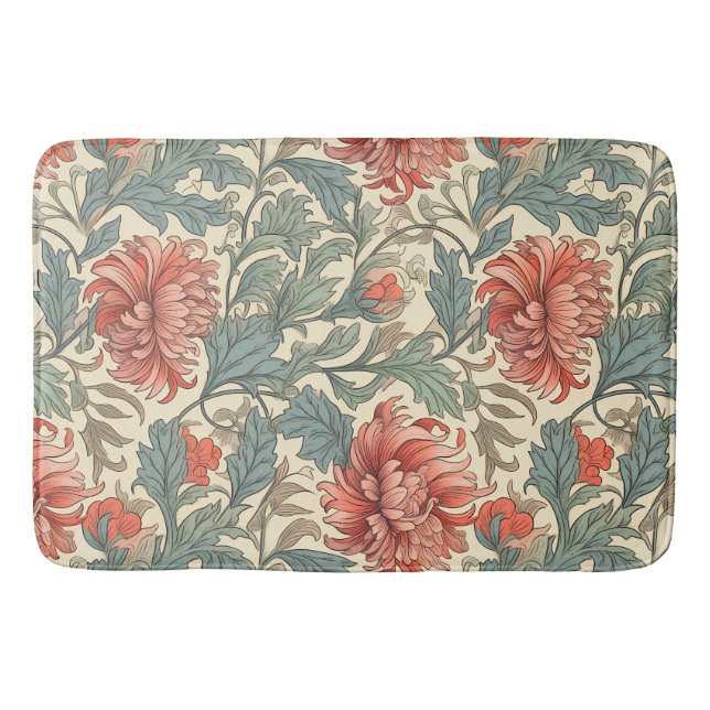 Cute retro floral Pink Blue pattern Colourful Bath Mat (Front)