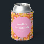 Cute Retro Floral Pink Orange Bat Mitzvah Custom Can Cooler<br><div class="desc">Cute Retro Groovy Floral Pink Orange Bat Mitzvah Custom Can Cooler</div>