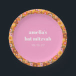 Cute Retro Floral Pink Orange Bat Mitzvah Custom Paper Plate<br><div class="desc">Cute Retro Groovy Floral Pink Orange Bat Mitzvah Custom Paper Plates</div>