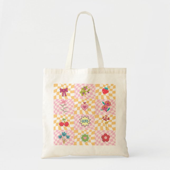 Cute Retro Floral Tote Bag  (Front)