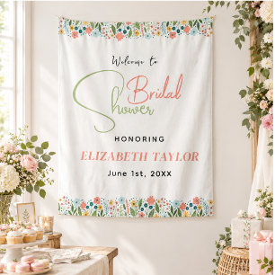 Cute Retro Flower Bridal Shower Tapestry