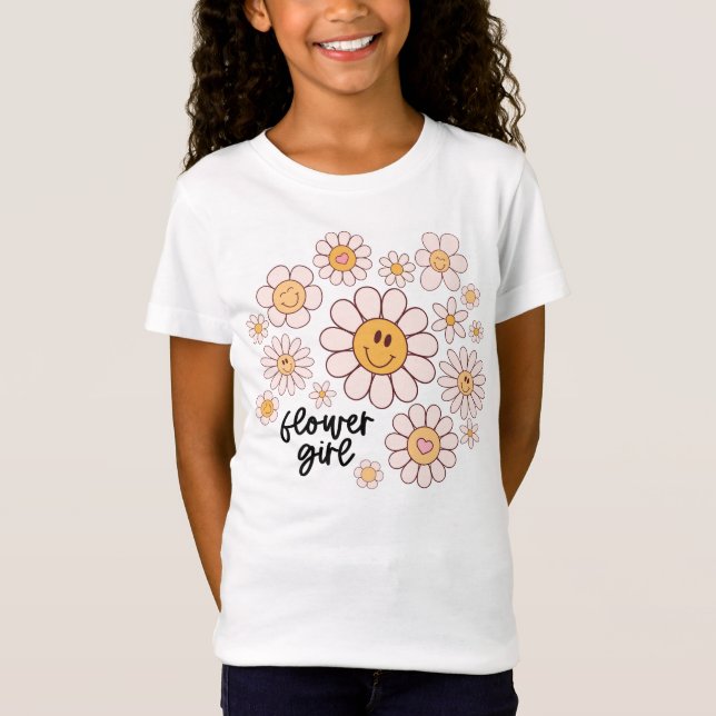 Cute Retro Flower Girl, Groovy Daisy Florals T-Shirt (Front)