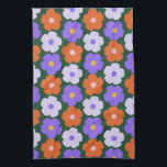 Cute Retro Flower Pattern in Purple and Green   Tea Towel<br><div class="desc">Cute Retro Flower Pattern in Purple and Green Kitchen Towel</div>