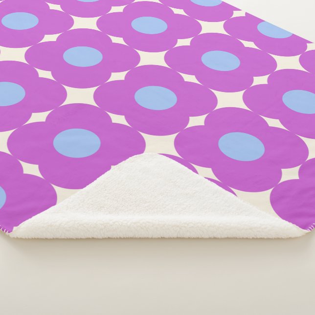 Cute Retro Flower Pattern Purple Mid Mod Sherpa Blanket (3/4)