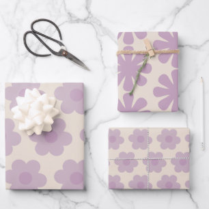 Cute Retro Flower Patterns in Pastel Lilac Purple Wrapping Paper Sheet