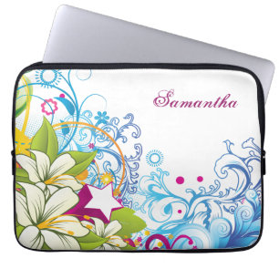 Cute Retro Flowers and Stars, Girlie Grunge Laptop Sleeve