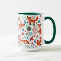 Cute Retro Flowers Birds & Red Foxes Pattern