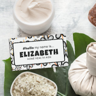 Cute Retro Flowers Hello My Name Is Magnetic Name Tag