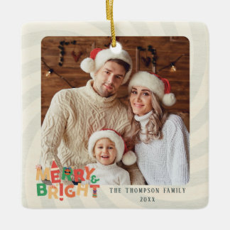 cute retro friends family holiday party ceramic ornament