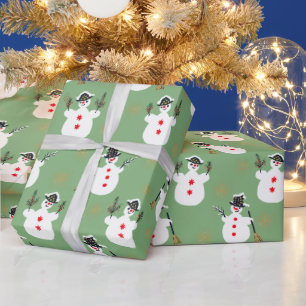 Cute Retro Frosty Gold Sage Green Wrapping Paper