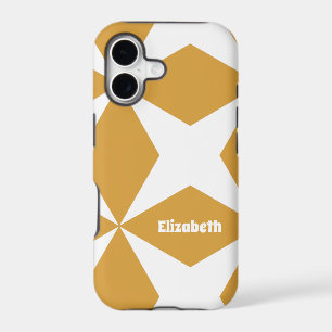 Cute Retro Geometric Pattern Custom Name Yellow