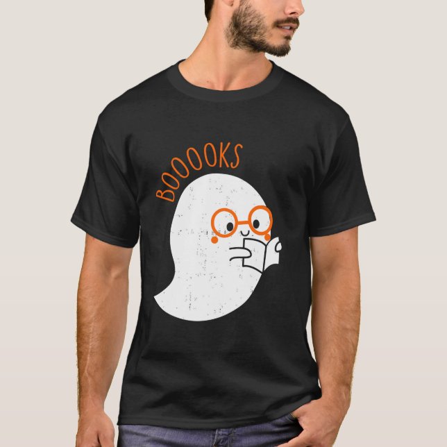 Cute Retro Ghost Book Reading Book Lovers Funny Ha T-Shirt (Front)
