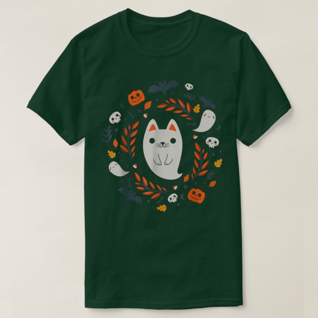 Cute Retro Ghost Cat Fall Halloween  T-Shirt (Design Front)