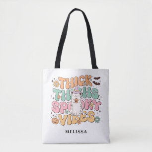 Cute Retro Ghost Thick Thighs Spooky Vibes Tote Bag