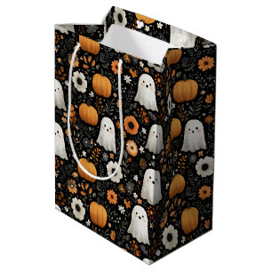 Cute Retro Ghosts Pumpkins and Florals Medium Gift Bag