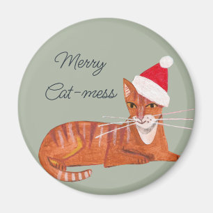 Cute retro ginger cat - mess green Christmas  Magnet