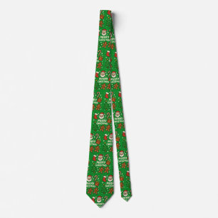 Cute Retro Gingerbread Man & Santa Merry Christmas Tie