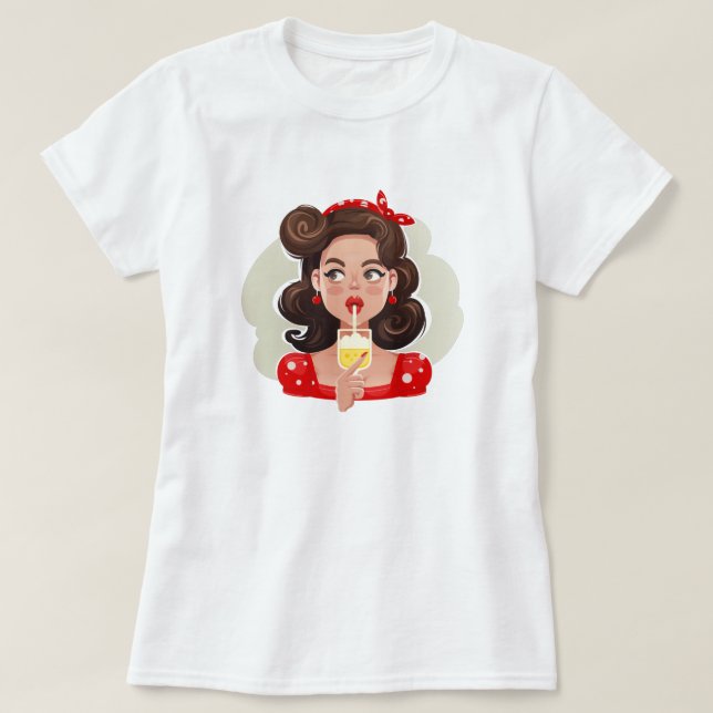 Cute Retro Girl Cocktail T-Shirt (Design Front)
