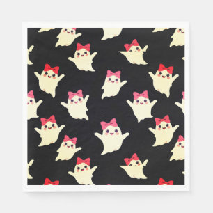 Cute Retro Girl Ghost with Pink Hair Bow Napkin