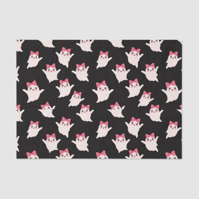 Cute Retro Girl Ghost with Pink Hair Bow Tissue Paper (Front)