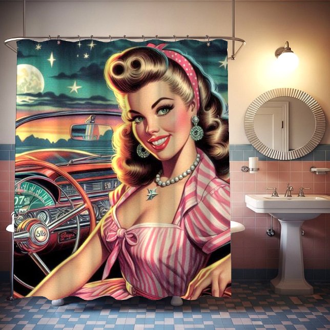 Cute Retro Girl Shower Curtain (Creator Uploaded)