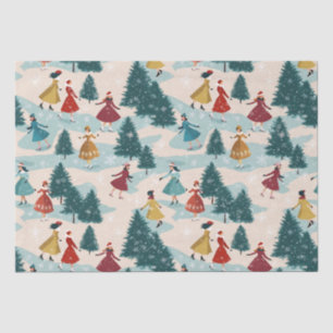 Cute Retro Girls Ice-Skating Tissue Paper