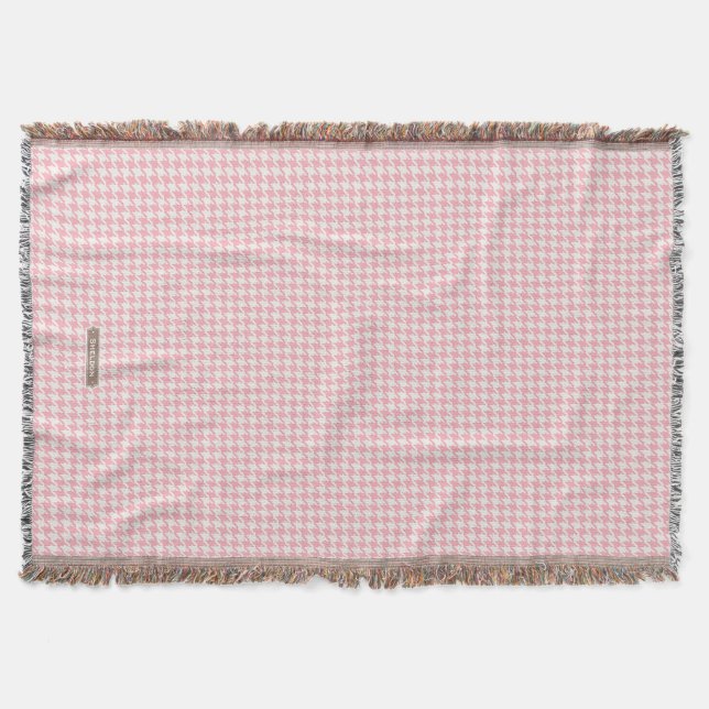 Cute retro girly pastel pink houndstooth pattern throw blanket (Front)