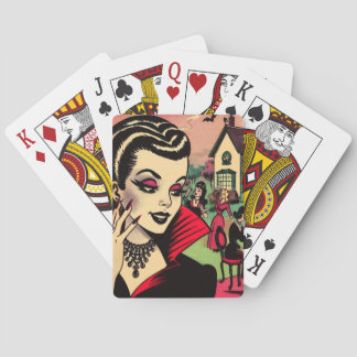 Cute Retro Goth Vampire Woman Comics Playing Cards