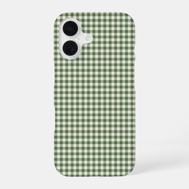 Cute Retro Green Gingham Plaid Pattern iPhone 16 Case (Back)