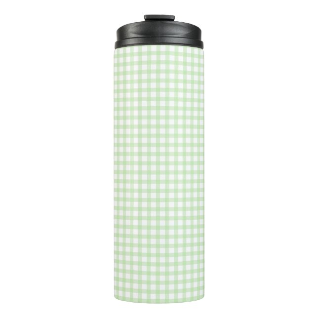 Cute Retro Green Gingham Plaid pattern Thermal Tumbler (Front)