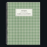 Cute Retro Green Gingham Plaid Personalised Recipe Notebook<br><div class="desc">Cute Retro Green Gingham Plaid Pattern Personalised Recipe Notebook</div>