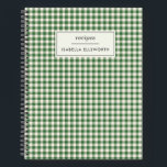 Cute Retro Green Gingham Plaid Personalised Recipe Notebook<br><div class="desc">Cute Retro Green Gingham Plaid Pattern Personalised Recipe Notebook</div>