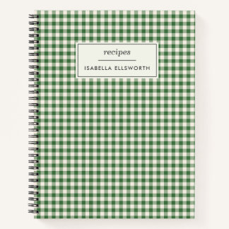 Cute Retro Green Gingham Plaid Personalised Recipe Notebook