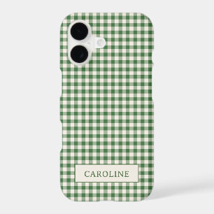 Cute Retro Green Gingham Plaid Personalized Name