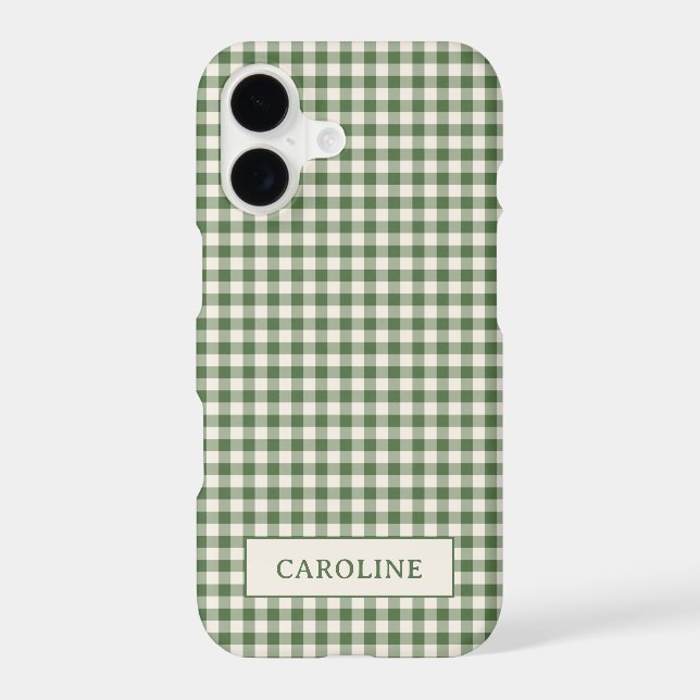 Cute Retro Green Gingham Plaid Personalized Name (Back)