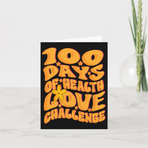 Cute Retro Groovy 100 Days Of Health Love Challeng Card