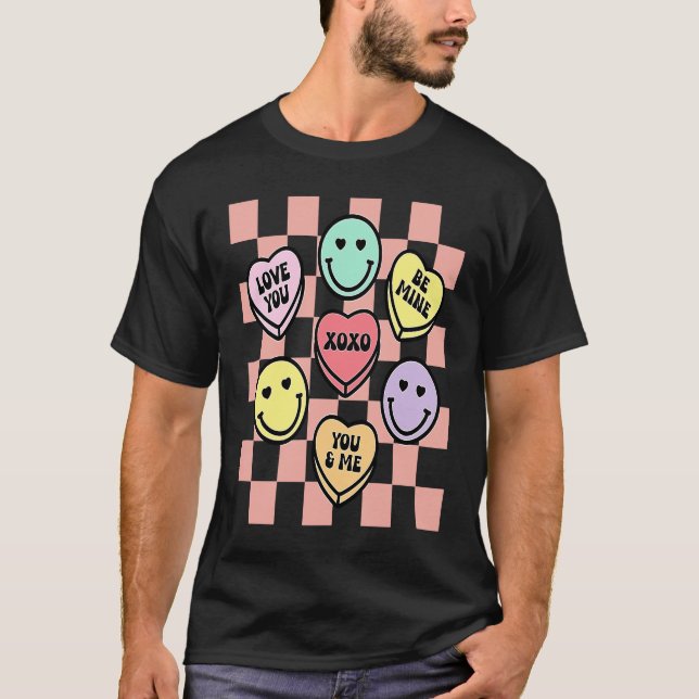 Cute Retro Groovy a Valentines Day Candy Conversat T-Shirt (Front)