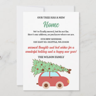 Cute Retro Groovy Christmas Tree Car We've Moved Holiday Card
