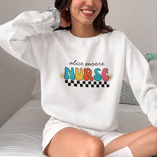 Cute Retro Groovy Colourful Nurse Sweatshirt (Creator Uploaded)